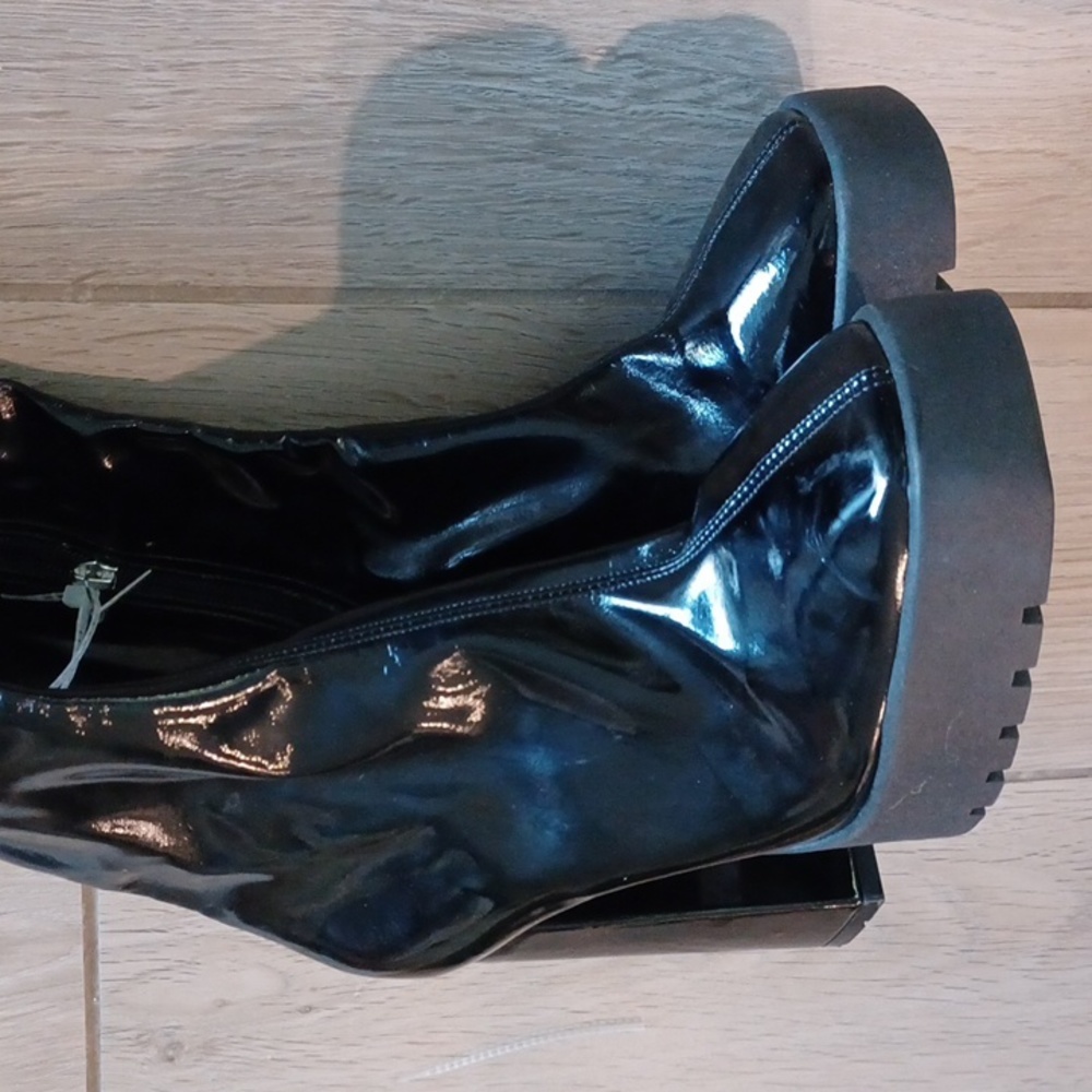 New Schutz Black Darlyn Patent Leather OTK Platform Boots 9.5 Cosplay Black - Picture 12 of 16
